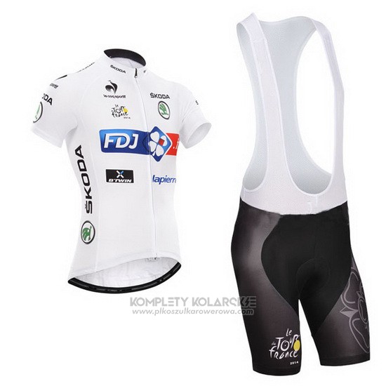 2014 Odziez Rowerowa FDJ Lider Bialy Krotkie Rekawy i Rowerowe Szelkach